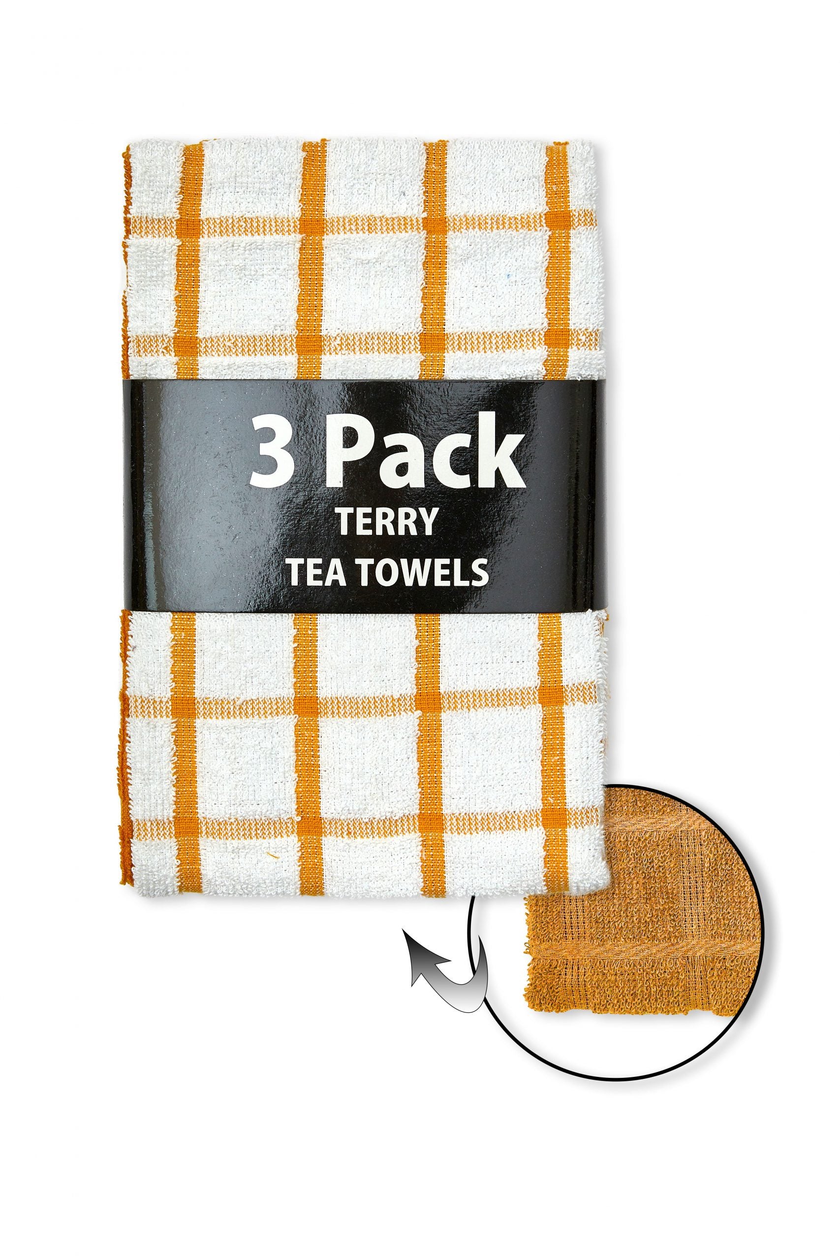 Check Terry Kitchen Tea Towels | 3 Pack Yellow / White