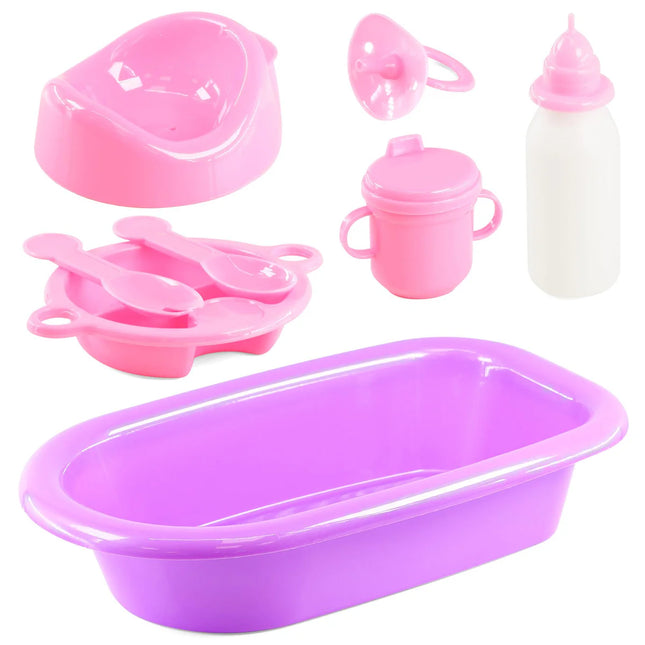 8pcs Baby Doll Bath & Bottle Accessories Set - Kids Pretend Play Toys | KUMPERI