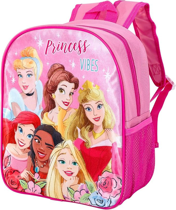 Disney Princess Vibes Kids Backpack Kumperi Pink School Bag Girls 30x25x9cm Cinderella Belle Ariel