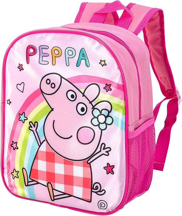 Peppa Pig Kids Backpack Kumperi Pink Rainbow School Bag Girls 30x25x9cm