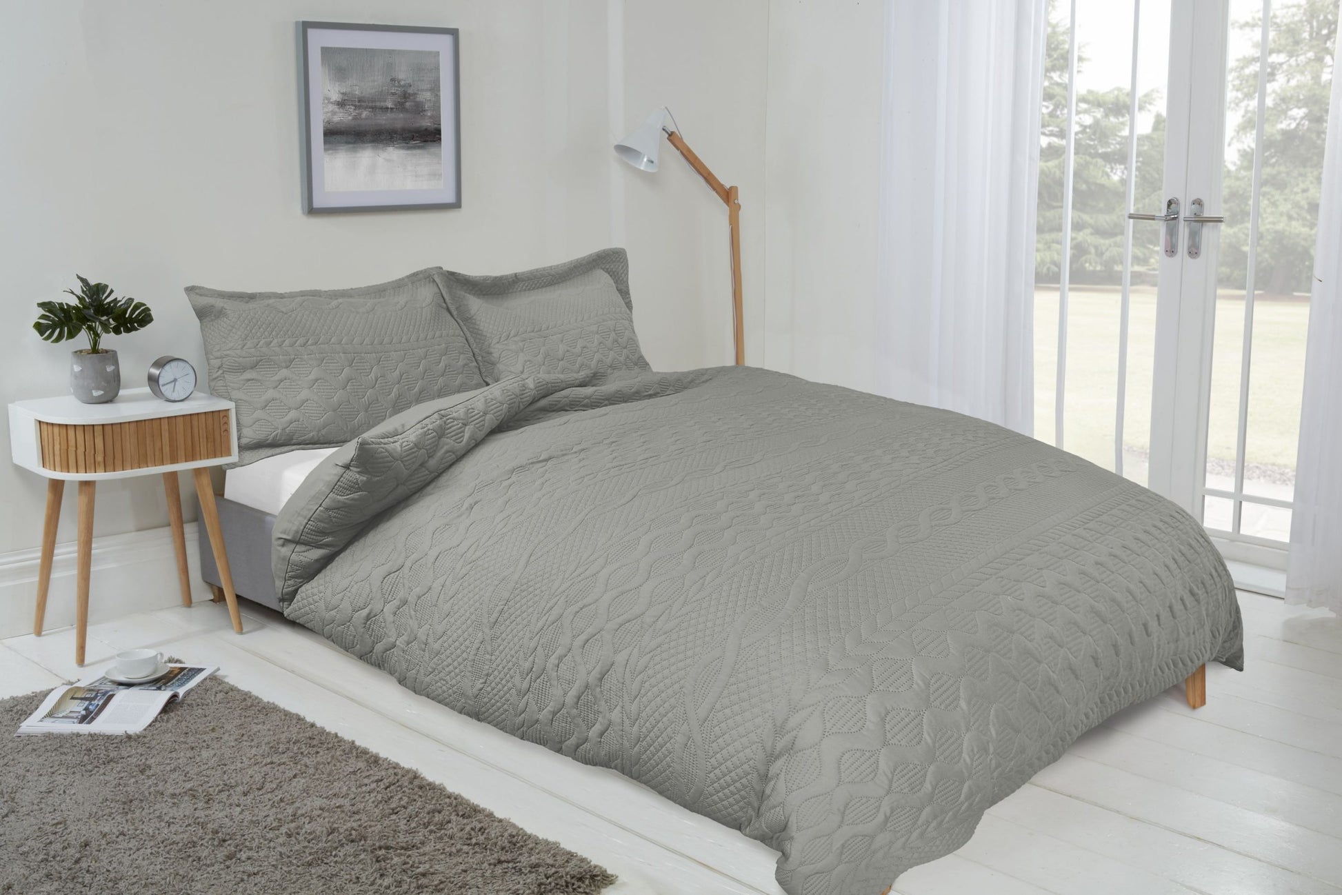 Aran Luxury Quilted Duvet Cover Set | Silver | King & Double | Kumperi