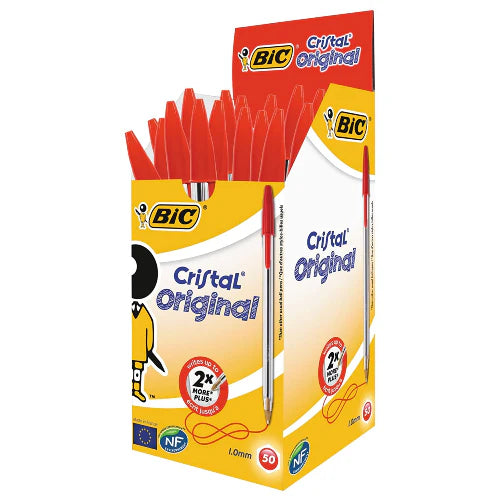 BIC Cristal Original Ballpoint Pens Red 1.0mm Kumperi Box of 50 Medium Point Marking