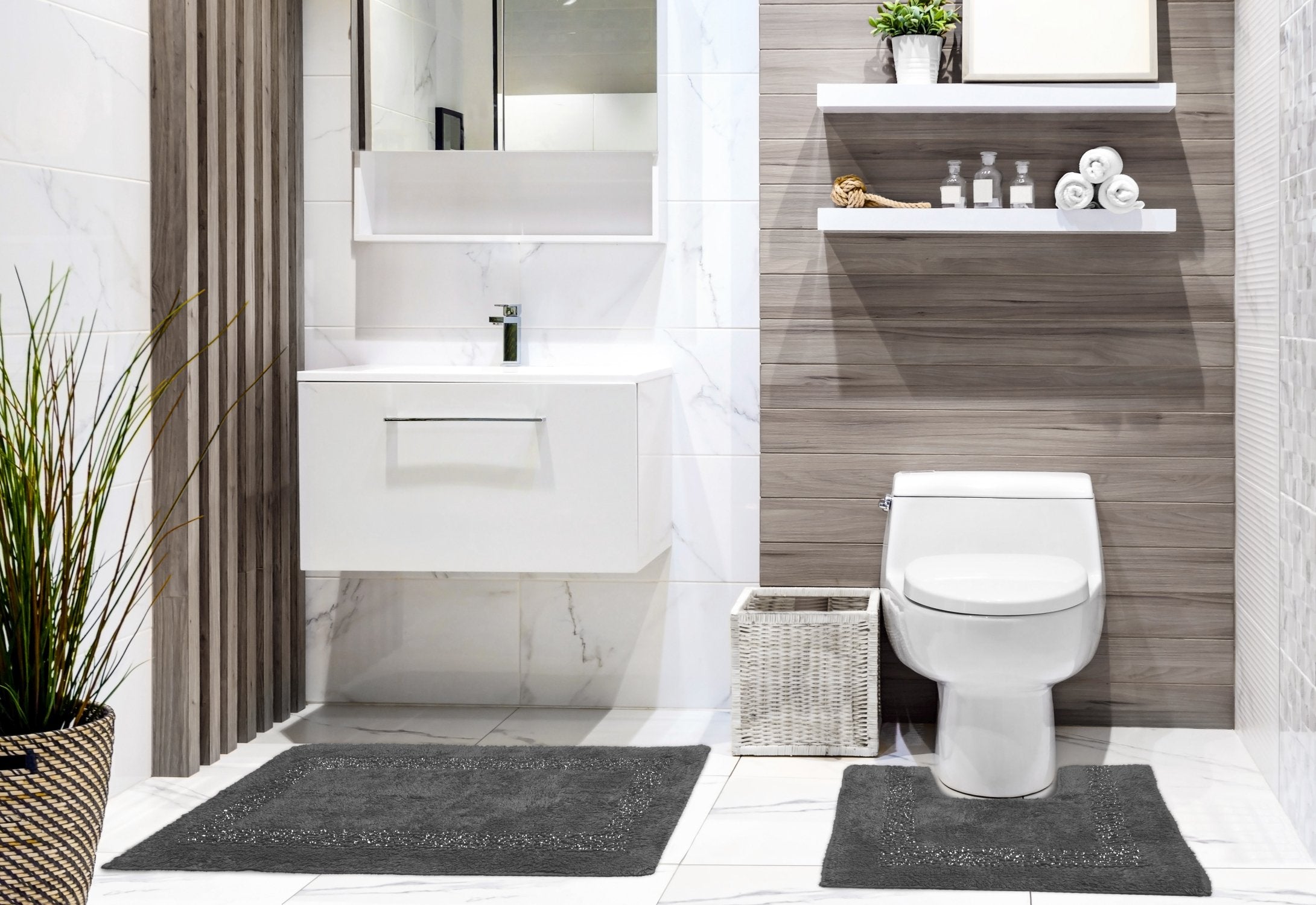Brillare Bath Mat and Pedestal Set Charcoal | Kumperi | 2 Piece | 100% Cotton 