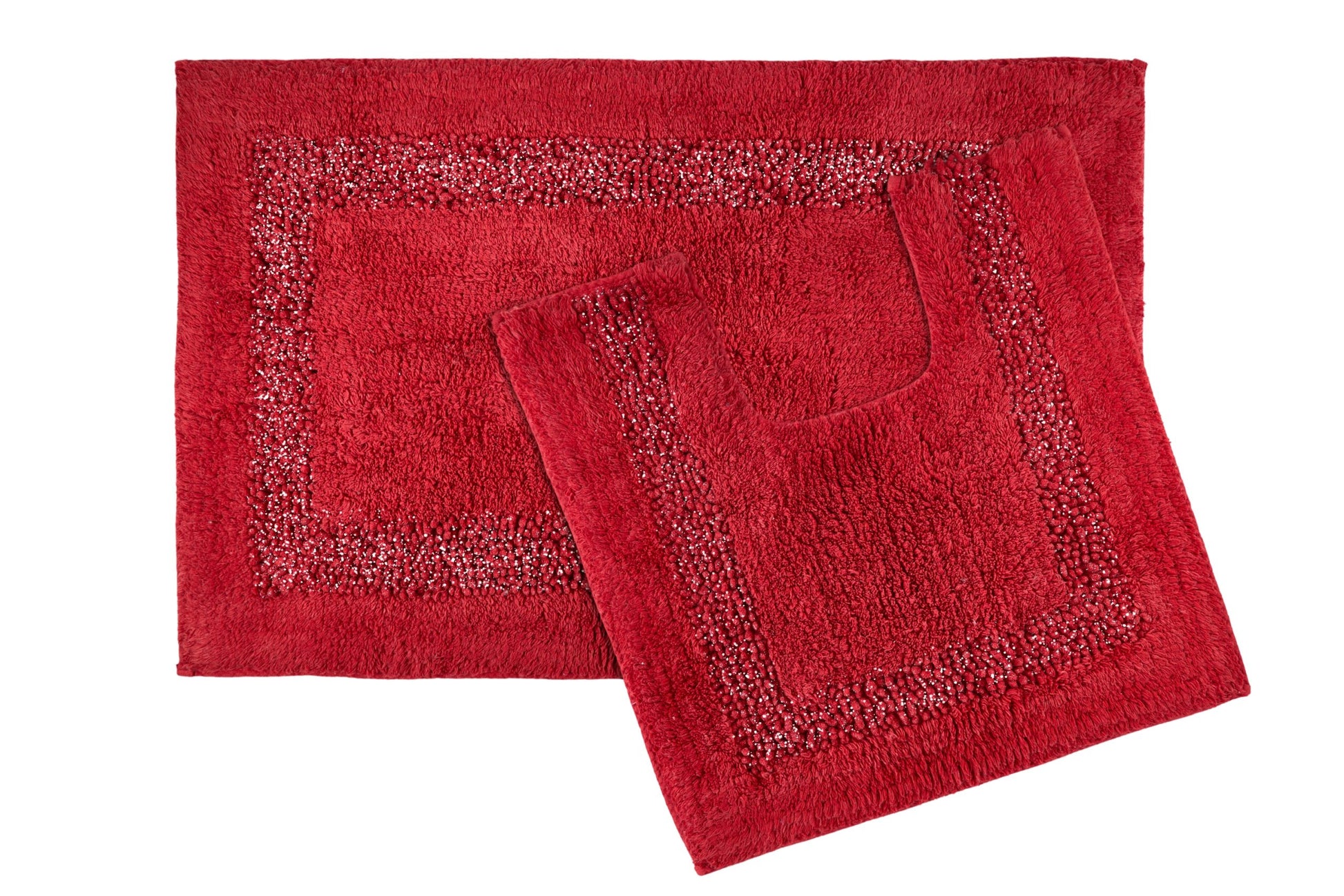 Brillare Sparkle Trim Bath Mat and Pedestal Set Red | Kumperi | 2 Piece | 98% Cotton 