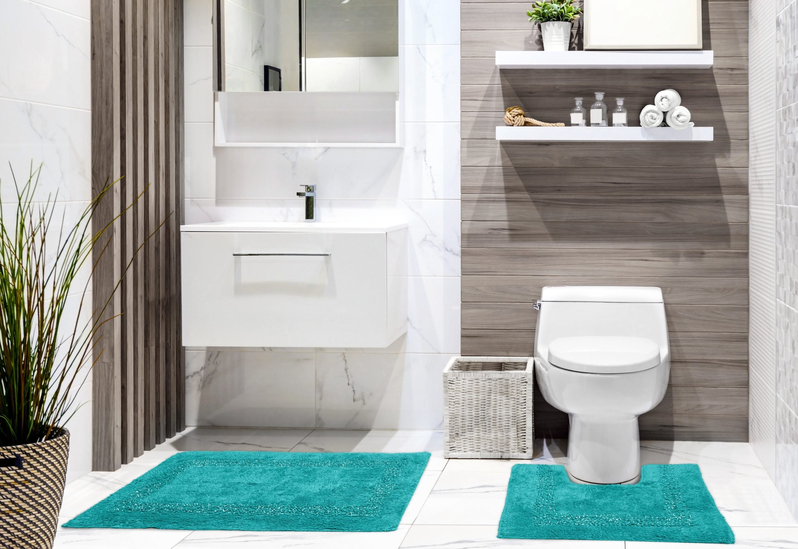 Brillare Bath Mat and Pedestal Set Teal | Kumperi | 2 Piece | 100% Cotton 