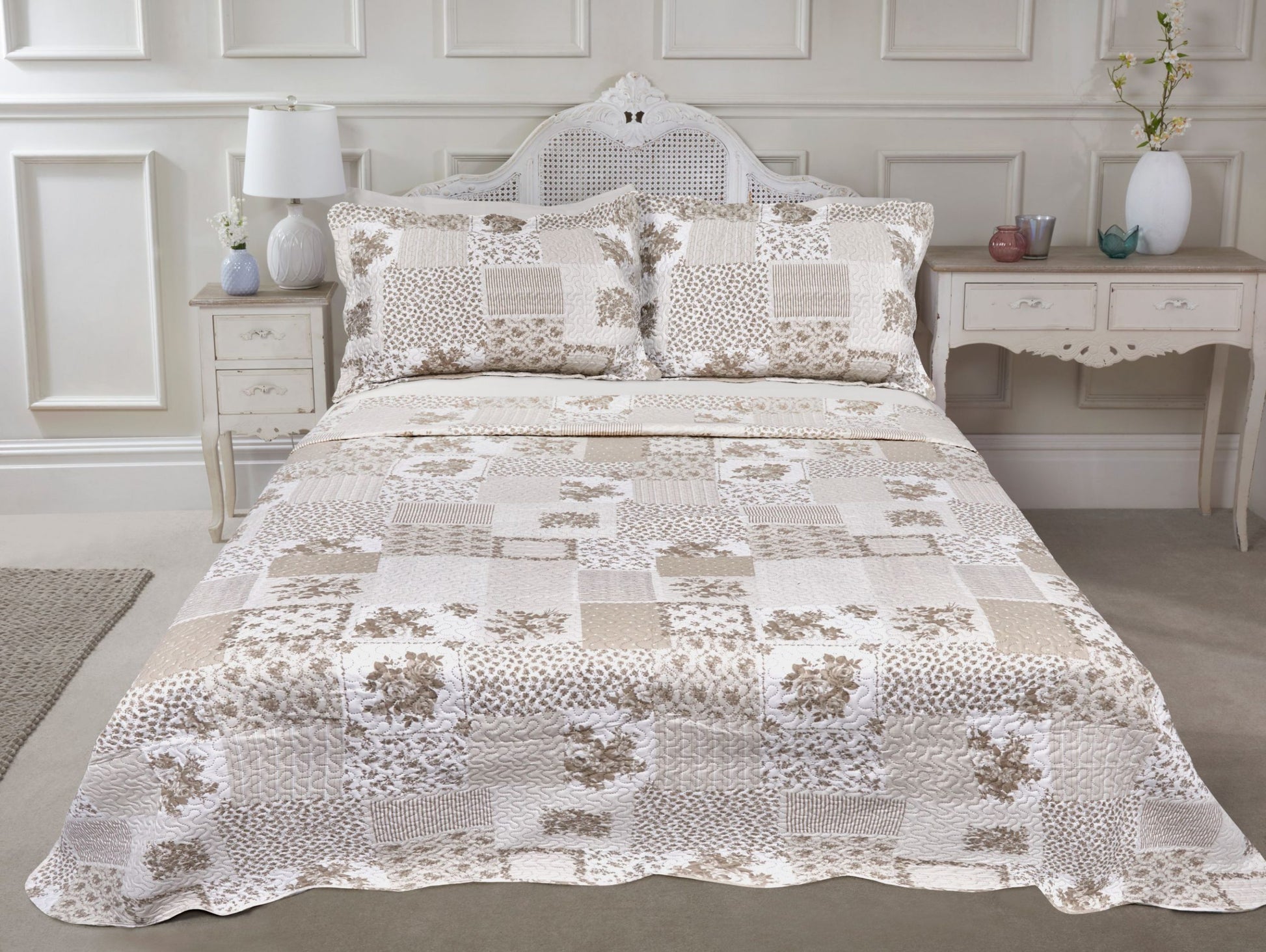 Hathaway Cotswold Luxury Quilted Bedspread Set Natural | Kumperi | Single, Double & King 