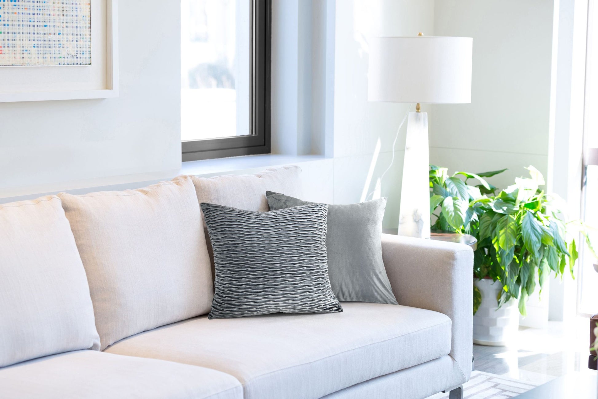 Henley Velvet Cushion Cover | Grey | 43x43cm | Wave Quilted | Kumperi