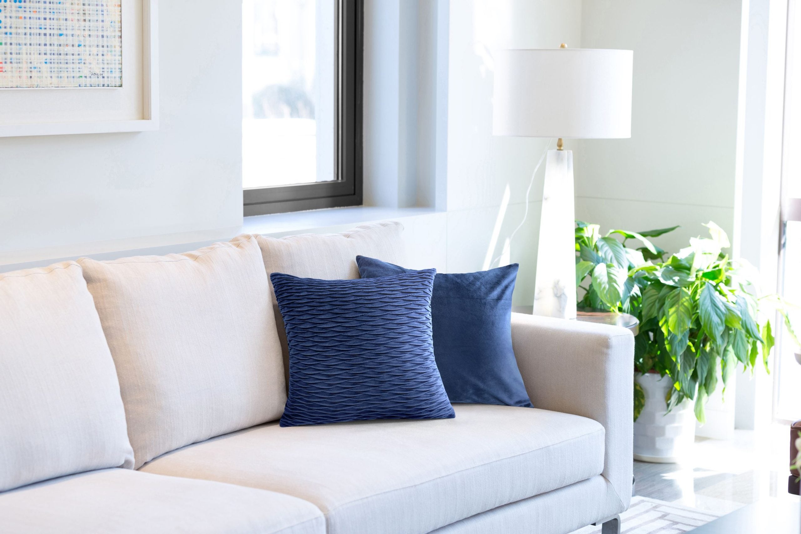 Henley Velvet Cushion Cover | Navy | 43x43cm | Wave Quilted | Kumperi