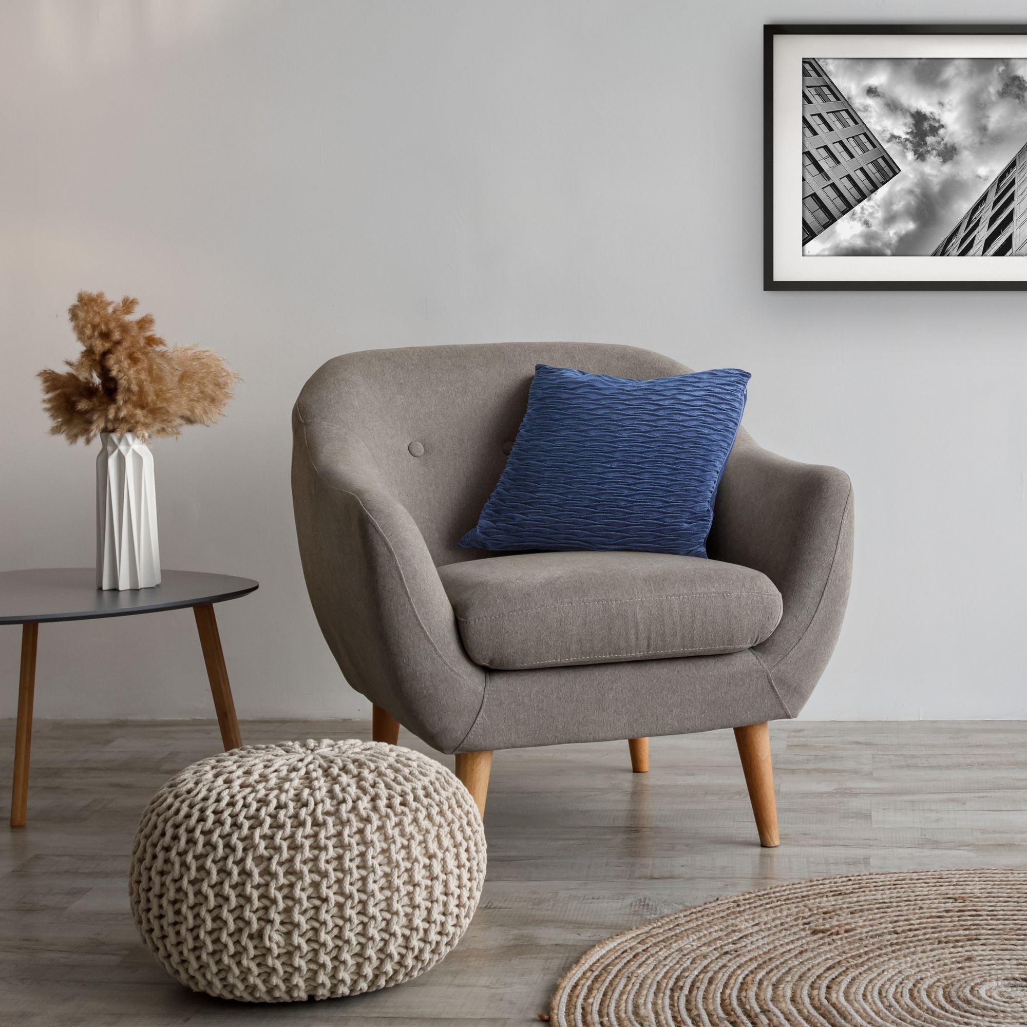 Henley Velvet Cushion Cover | Navy | 43x43cm | Wave Quilted | Kumperi