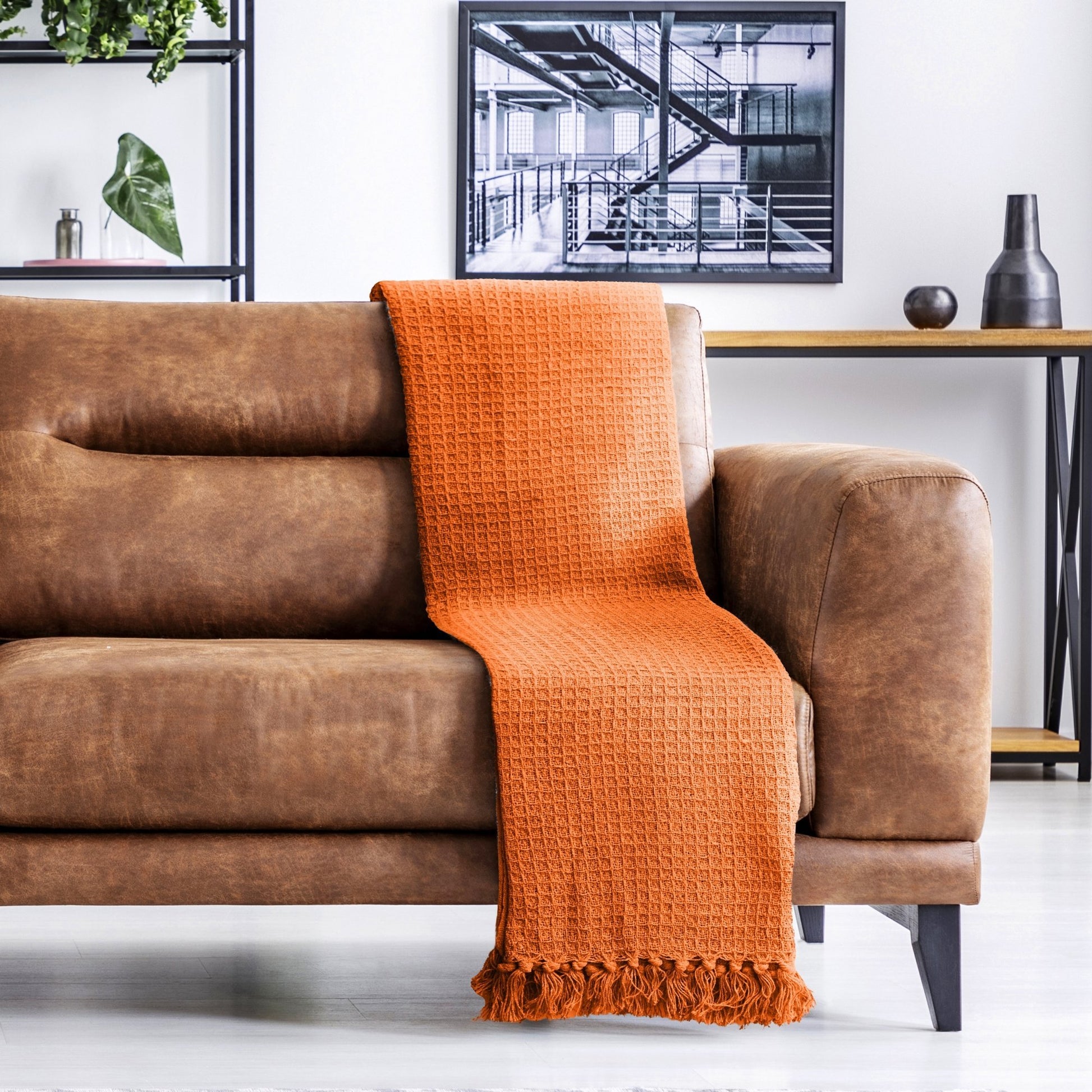 Honeycomb Throw | Burnt Orange | 177x254cm | Recycled Cotton | Kumperi