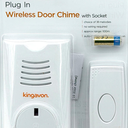 Kingavon Plug-In Wireless Door Chime – 38 Melodies, 100m Range, Kumperi
