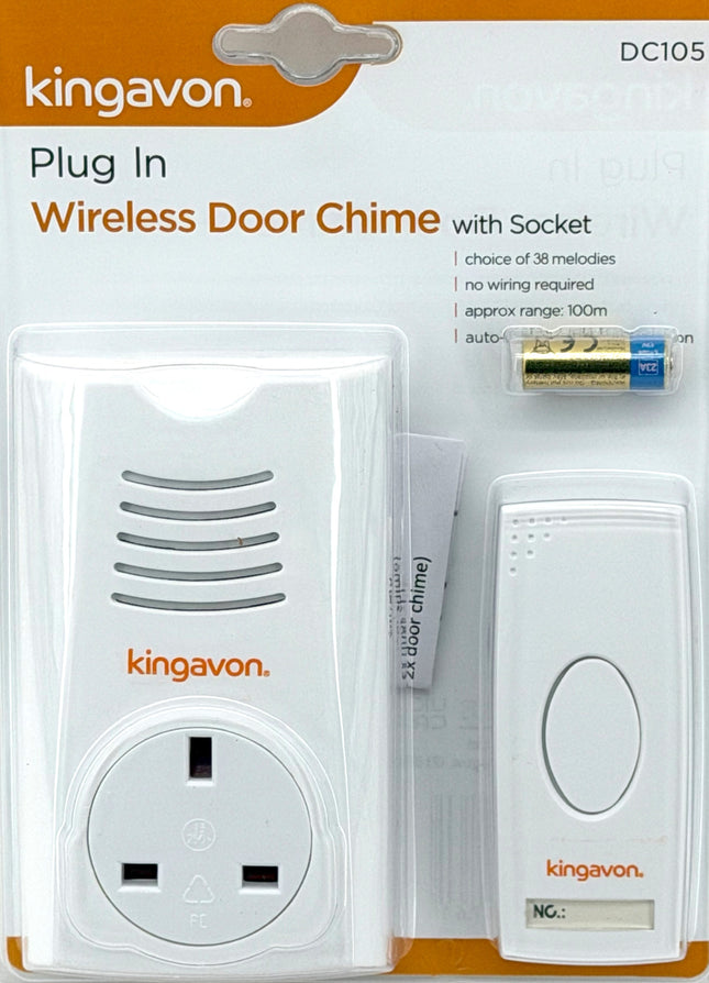 Kingavon Plug-In Wireless Door Chime – 38 Melodies, 100m Range, Kumperi