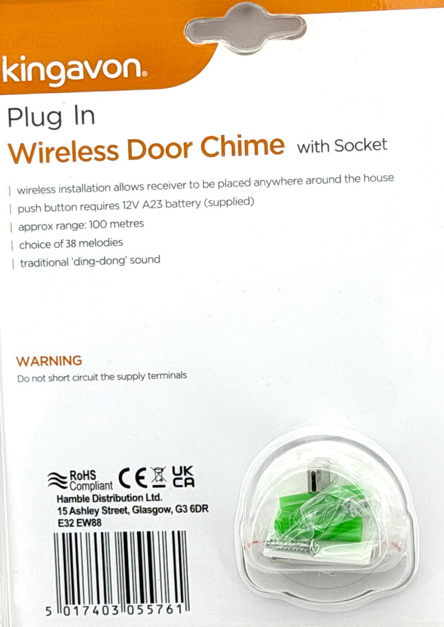 Kingavon Plug-In Wireless Door Chime – 38 Melodies, 100m Range, Kumperi