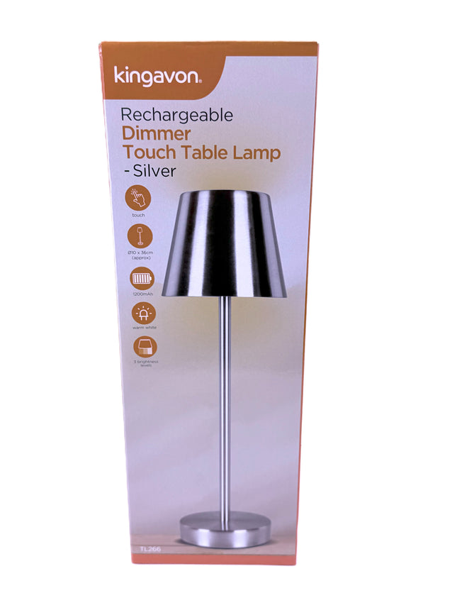 Kingavon Rechargeable Dimmer Touch Table Lamp - Silver | 3 Brightness Levels, Kumperi