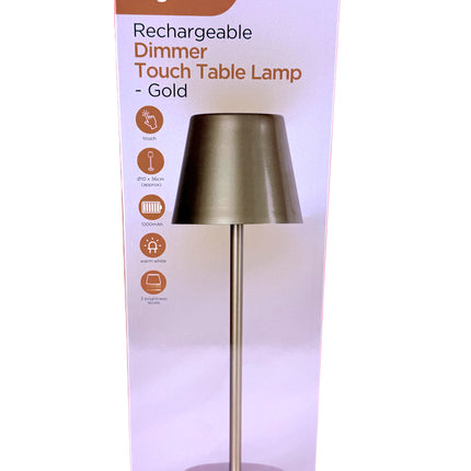 Kingavon Rechargeable Dimmer Touch Table Lamp - Gold | 3 Brightness Levels