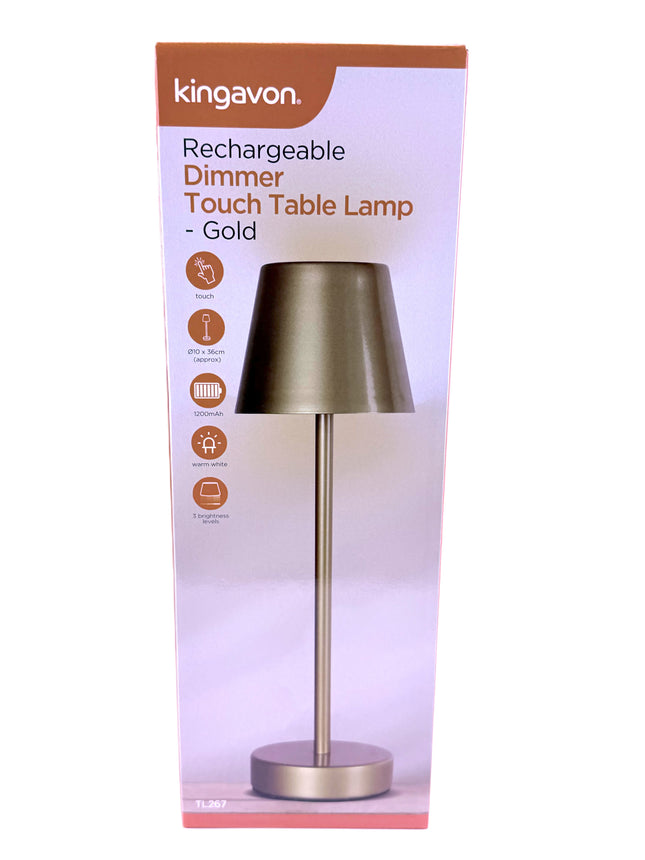 Kingavon Rechargeable Dimmer Touch Table Lamp - Gold | 3 Brightness Levels