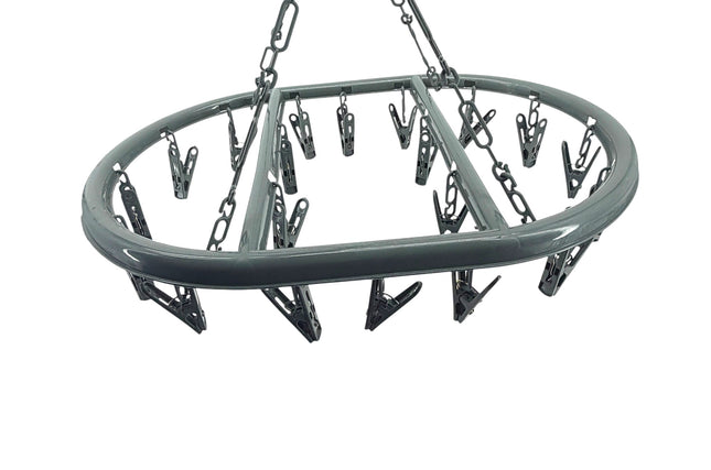 Bright & Homely Hanging Clothes Airer 20 Pegs Weather Resistant Oval Drying Rack with Chain Hooks | Kumperi