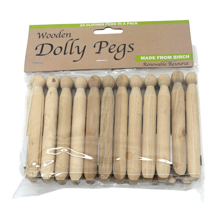 Wooden Dolly Pegs 24 Pack Made from Birch - Traditional Clothes Pegs Renewable Resource Natural Wood | Kumperi