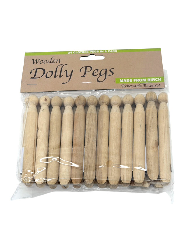 Wooden Dolly Pegs 24 Pack Made from Birch - Traditional Clothes Pegs Renewable Resource Natural Wood | Kumperi