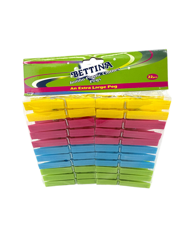 Bettina Jumbo Plastic Clothes Pegs 22 Pack Extra Large Colourful Pegs - Kumperi