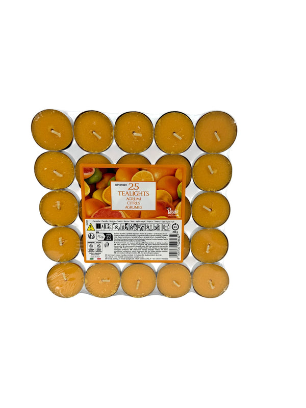 25 Petali Citrus Tealights Pack - Scented Tea Light Candles | Fresh Orange Citrus - Kumperi