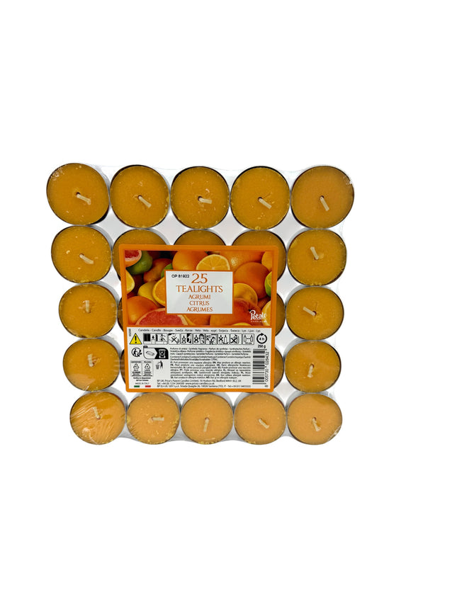 25 Petali Citrus Tealights Pack - Scented Tea Light Candles | Fresh Orange Citrus - Kumperi