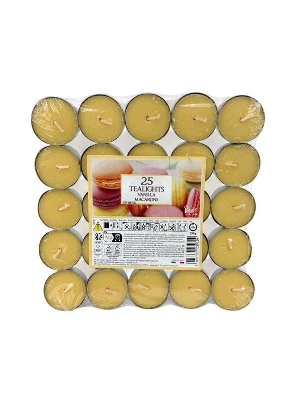 25 Petali Vanilla Macarons Tealights Pack - Scented Tea Light Candles | Sweet Vanilla