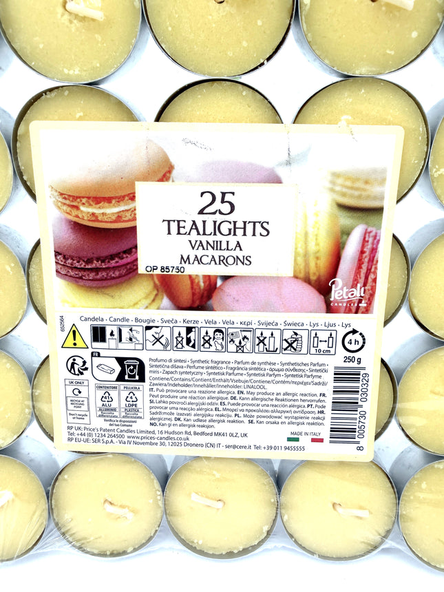 25 Petali Vanilla Macarons Tealights Pack - Scented Tea Light Candles | Sweet Vanilla