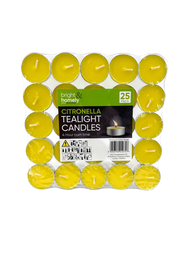 Bright & Homely 25 Citronella Tealights Pack - Natural Tea Light Candles - Kumperi