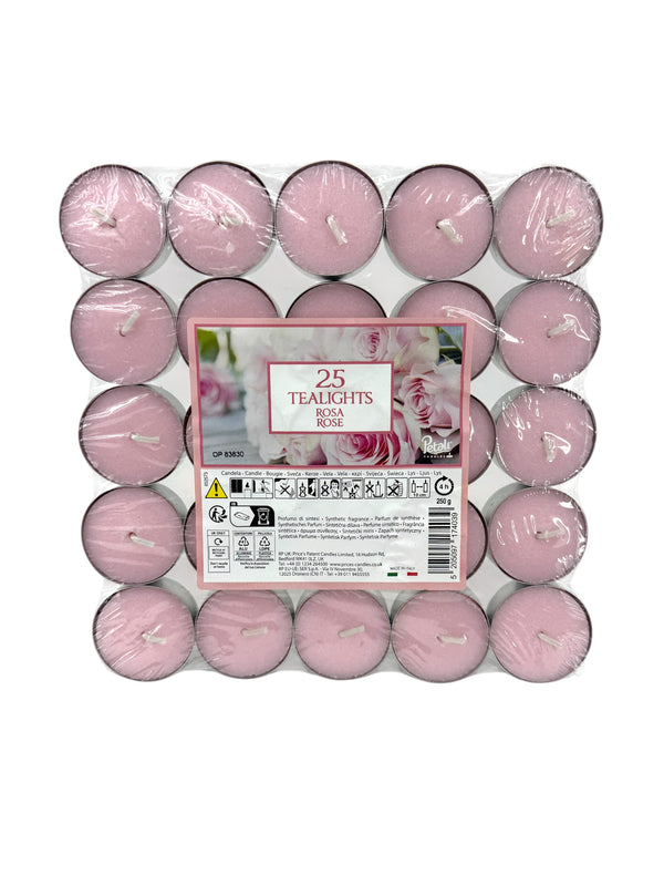 25 Petali Rose Tealights Pack - Scented Tea Light Candles | Romantic Rose Fragrance - Kumperi