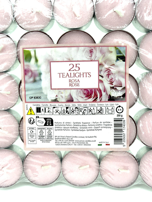 25 Petali Rose Tealights Pack - Scented Tea Light Candles | Romantic Rose Fragrance - Kumperi