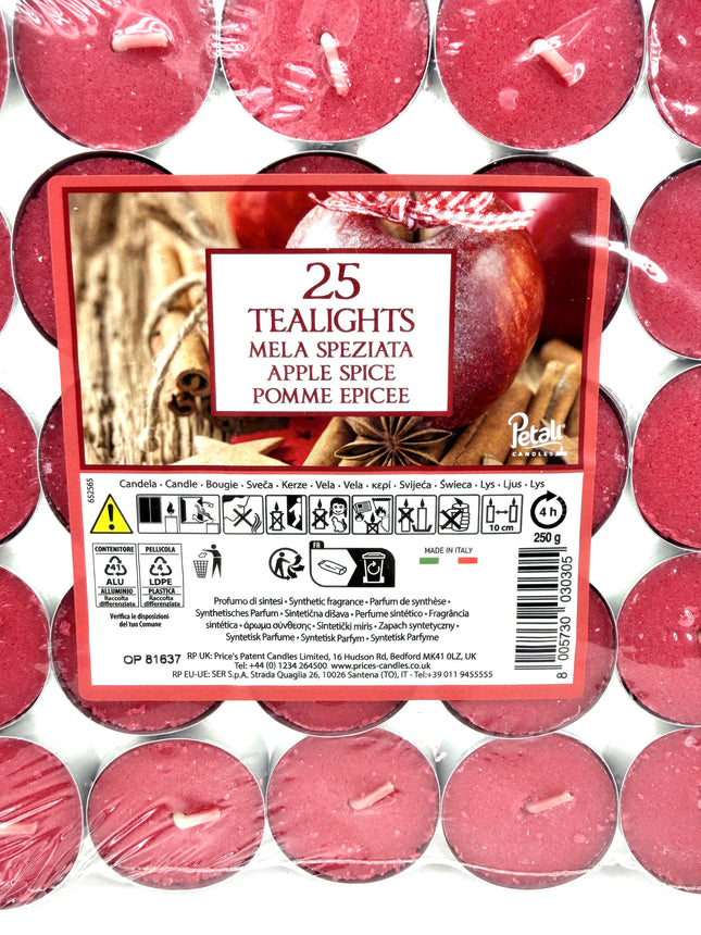 25 Apple Spice Tealights Pack - Scented Tea Light Candles | Warm Spiced Apple - Kumperi