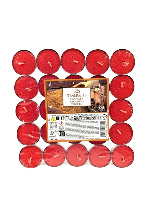 25 Petali Cinnamon Tealights Pack - Scented Tea Light Candles | Warm Spice Fragrance | Kumperi