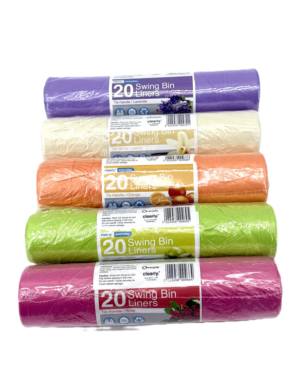 5 x Scented Swing Bin Liners 20 Pack, 50L - Tie Handle Garbage Bags - Kumperi