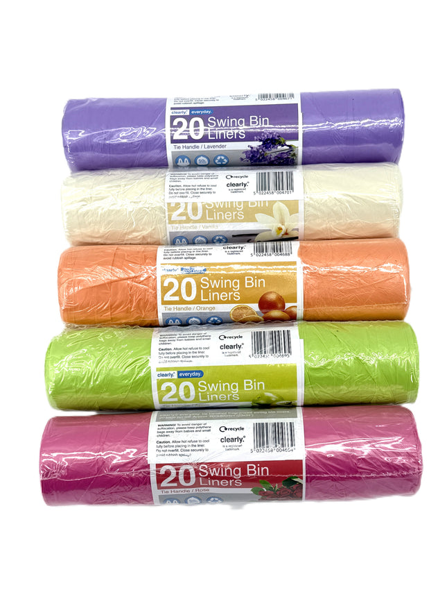 5 x Scented Swing Bin Liners 20 Pack, 50L - Tie Handle Garbage Bags - Kumperi