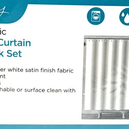 Ashley Housewares White Satin Shower Curtain Set | 180x180cm | 12 Hooks | Kumperi