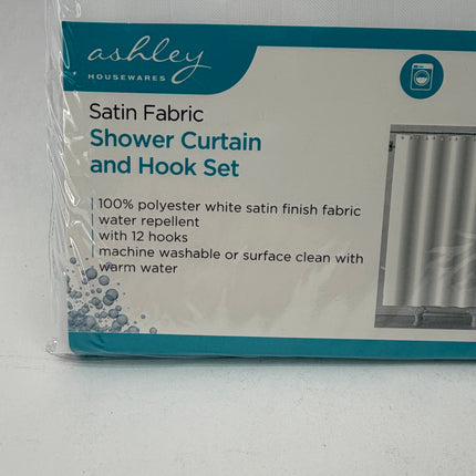 Ashley Housewares White Satin Shower Curtain Set | 180x180cm | 12 Hooks | Kumperi