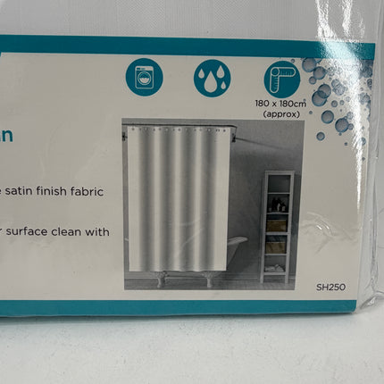 Ashley Housewares White Satin Shower Curtain Set | 180x180cm | 12 Hooks | Kumperi