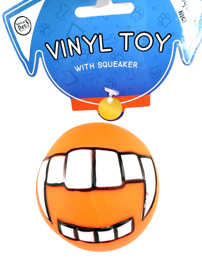 Vinyl Toy Orange with Squeaker 7.5cm Diameter Funny Teeth Design Interactive Dog Toy | Kumperi