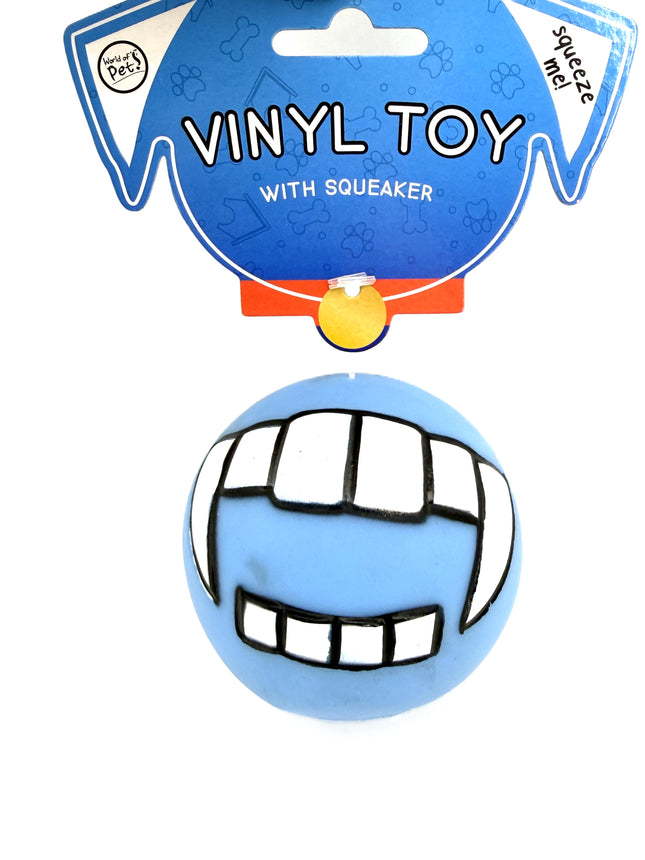 Vinyl Toy Blue with Squeaker 7.5cm Diameter Funny Teeth Design Interactive Dog Toy | Kumperi