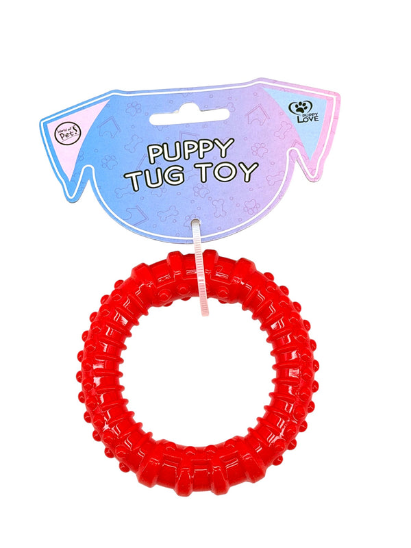 Puppy Tug Toy Red Textured Ring 9cm Diameter Interactive Dog Toy for Puppies That Love to Play | Kumperi