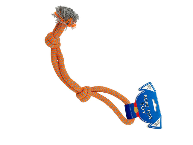 Rope Tug Toy 34cm Orange with Grey Tassel Interactive Dog Toy Durable Braided Pet Play Toy | Kumperi