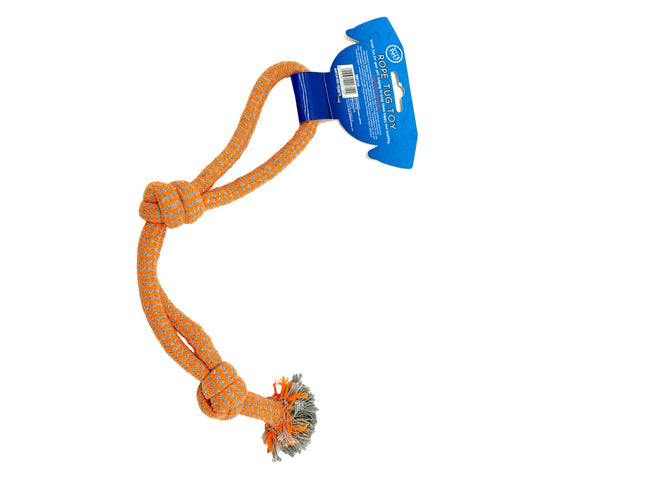 Rope Tug Toy 34cm Orange with Grey Tassel Interactive Dog Toy Durable Braided Pet Play Toy | Kumperi