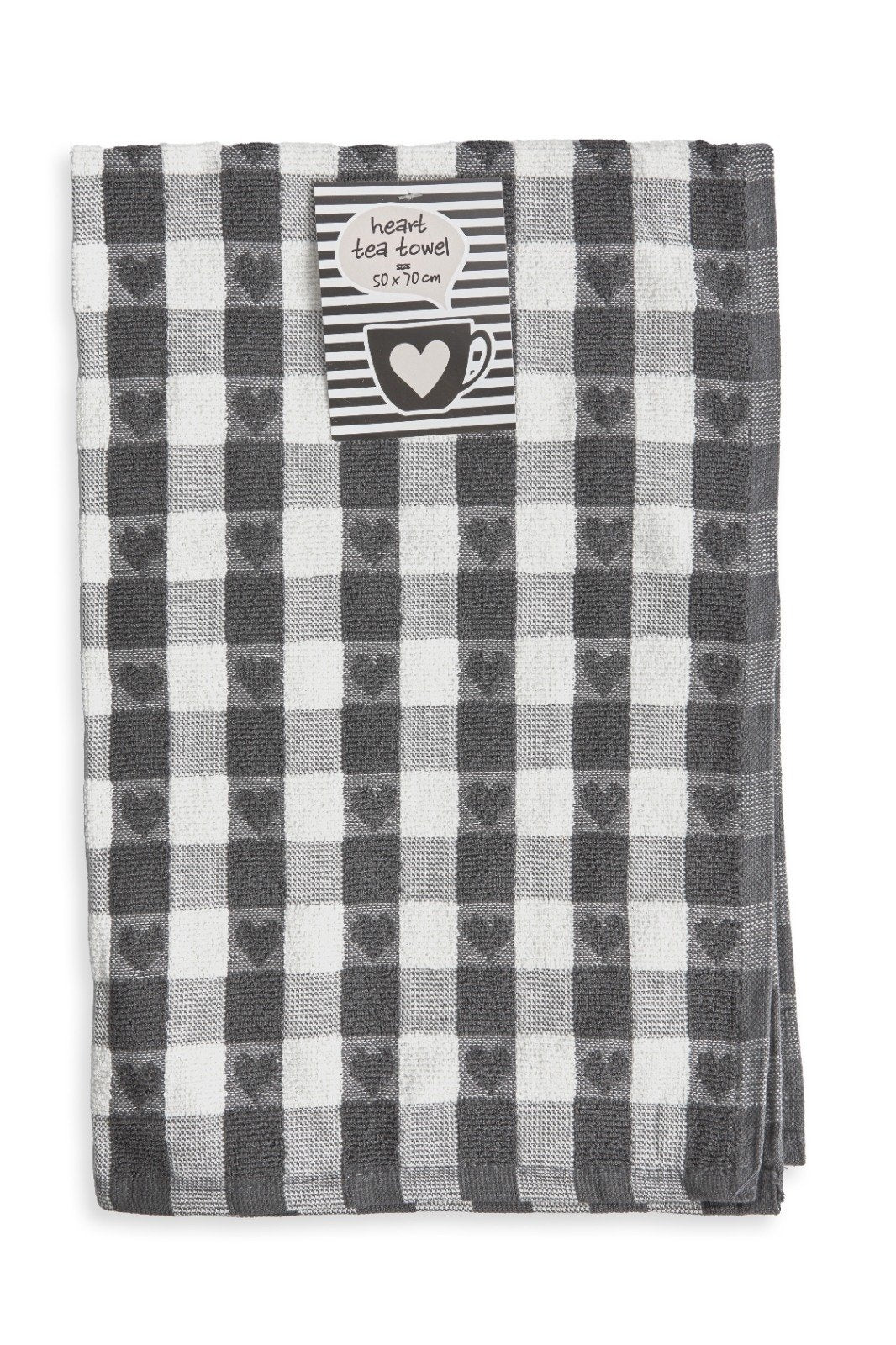 Hearts Gingham Terry Tea Towel 50x70cm Silver