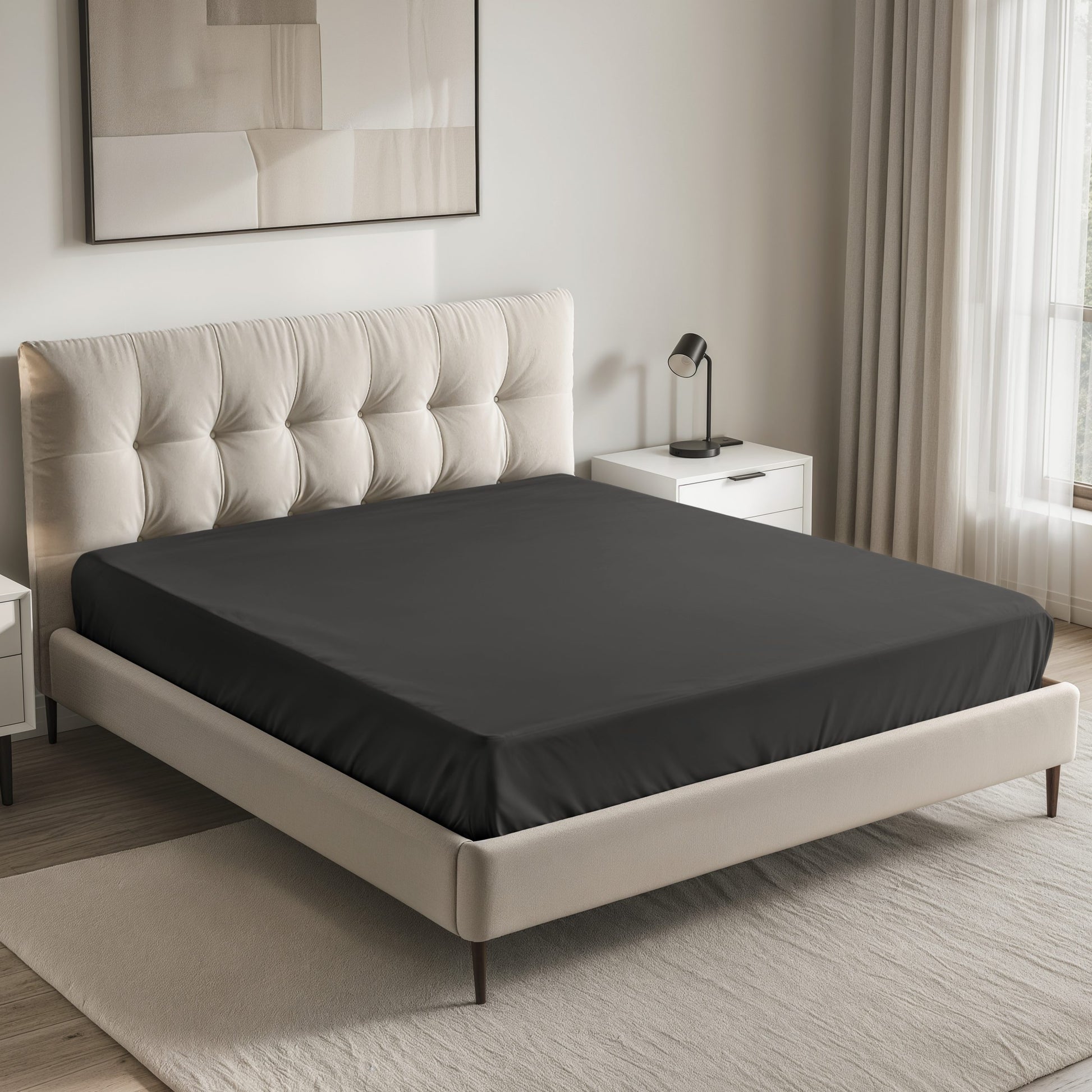 Lyla King Fitted Sheet | Black | Non Iron | Kumperi