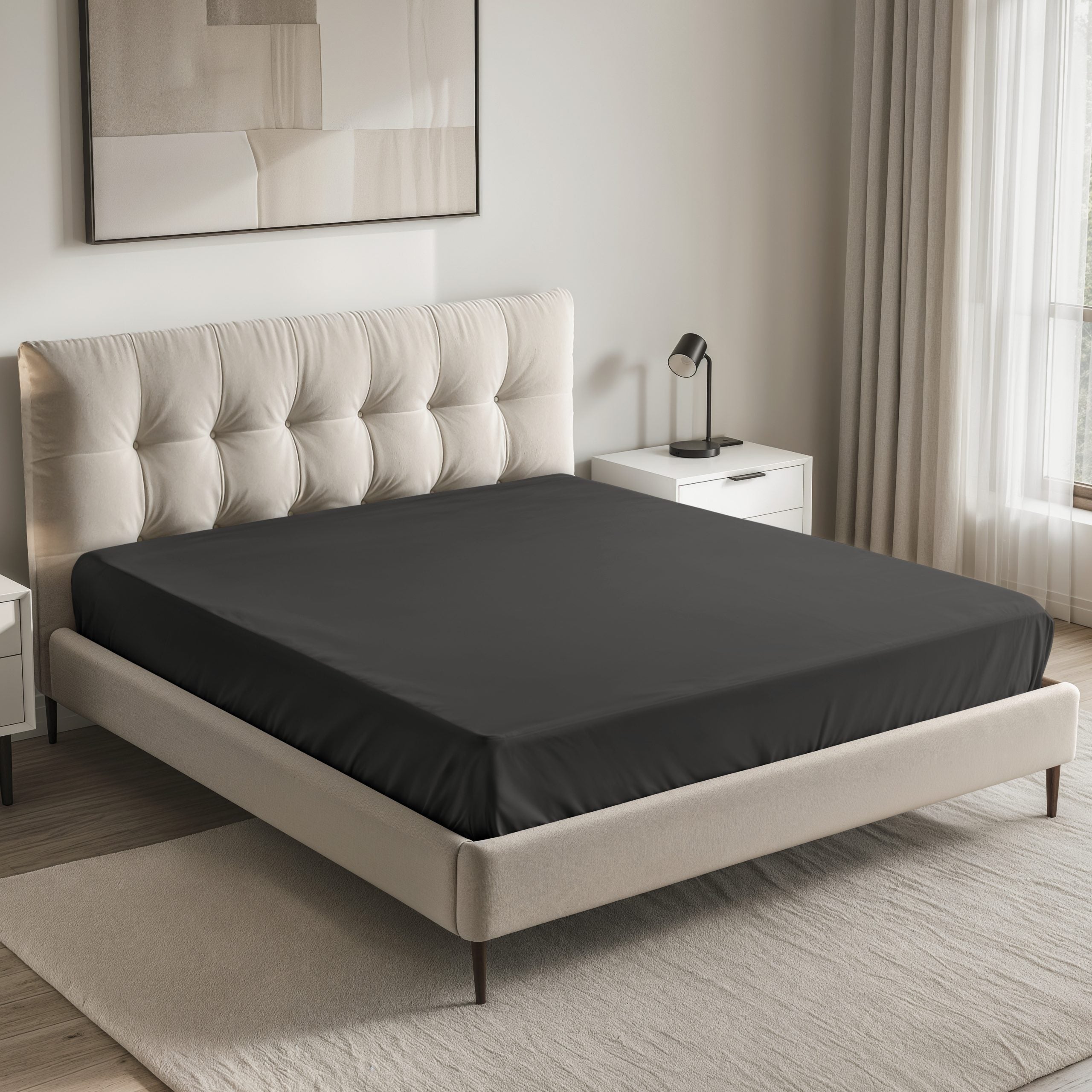 Lyla King Fitted Sheet | Black | Non Iron | Kumperi