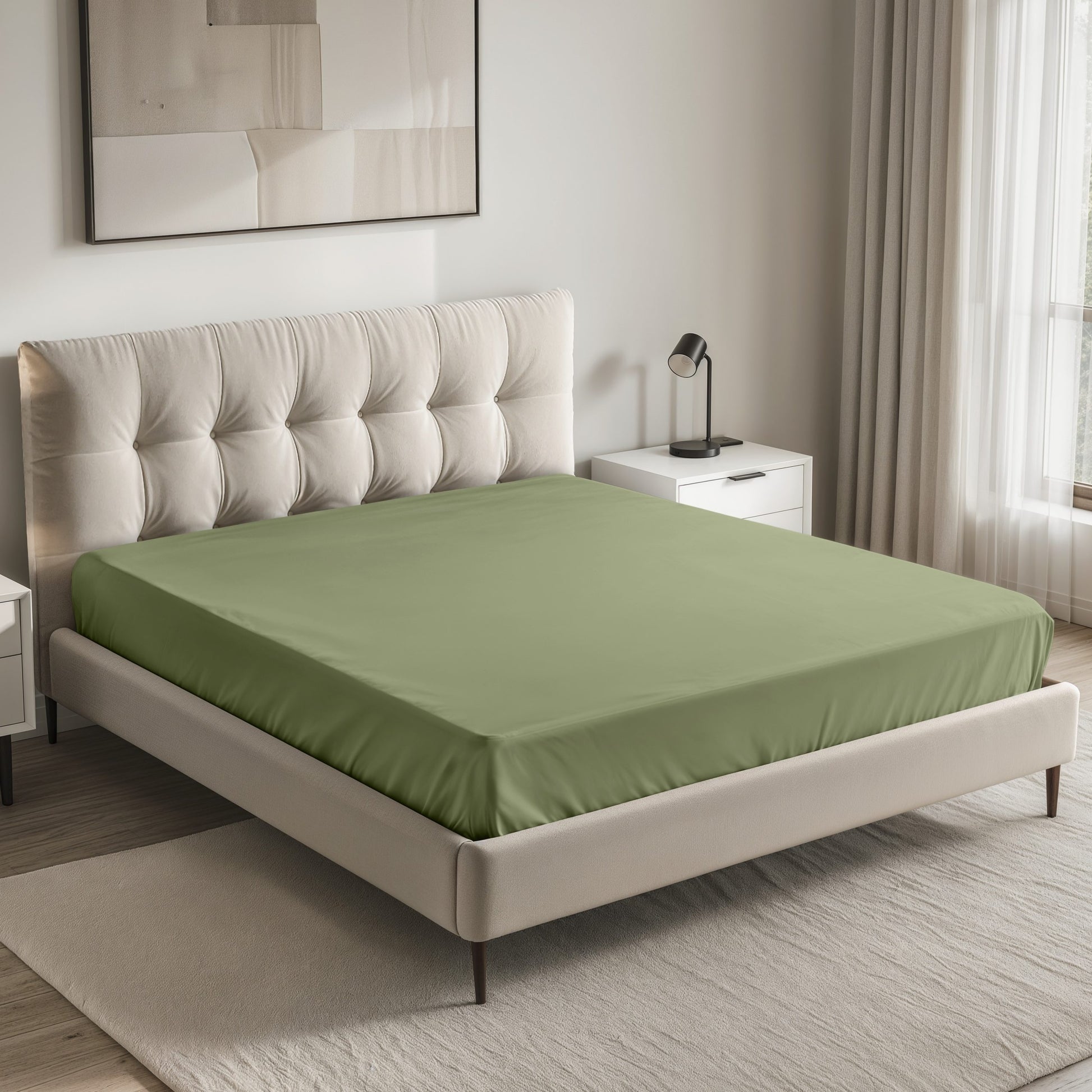 Lyla King Fitted Sheet | Olive Green | Non Iron | Kumperi