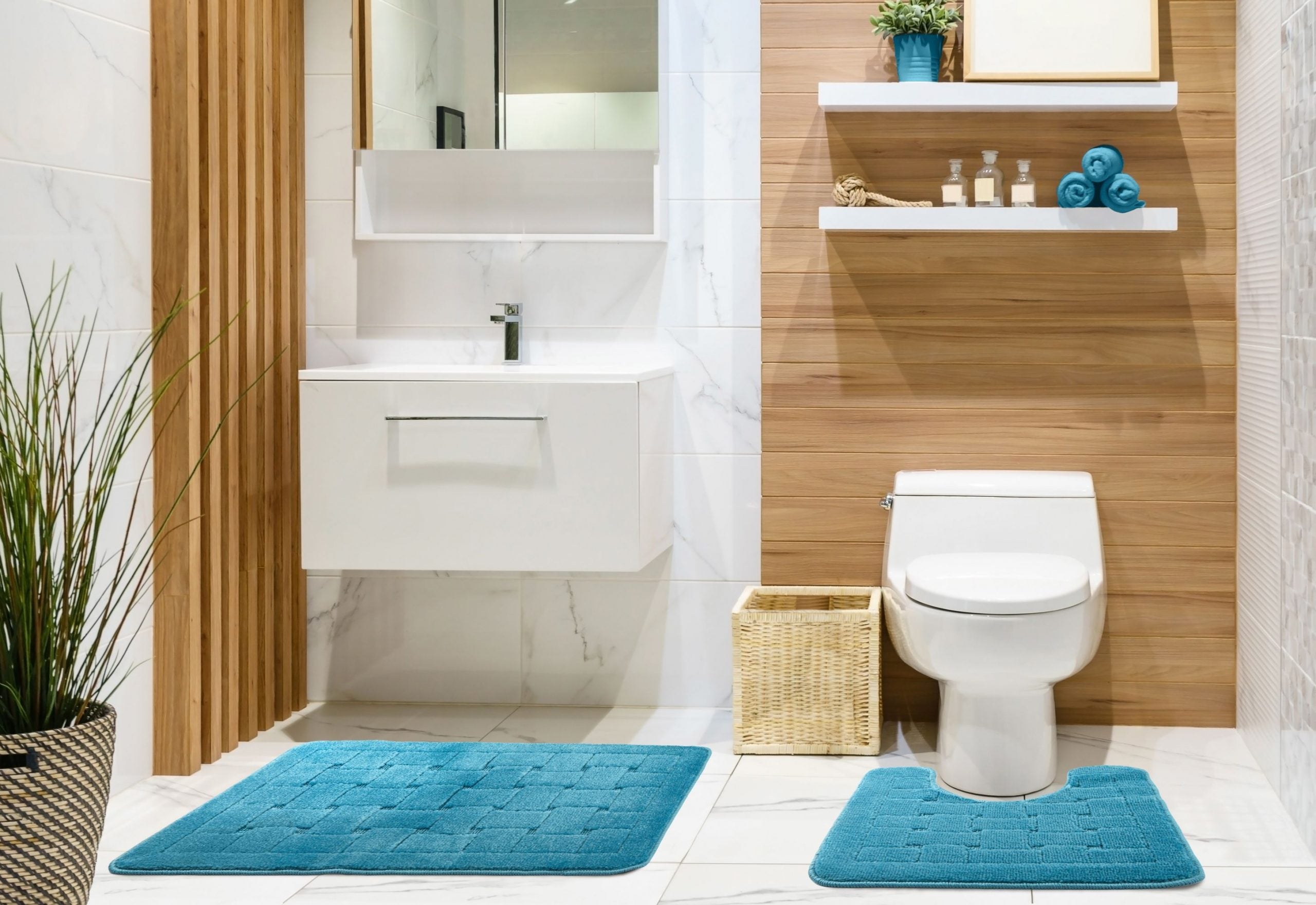 Orkney Super Soft Non Slip Bath Mat and Pedestal Set | Kumperi | 2 Piece | 100% Polypropylene 