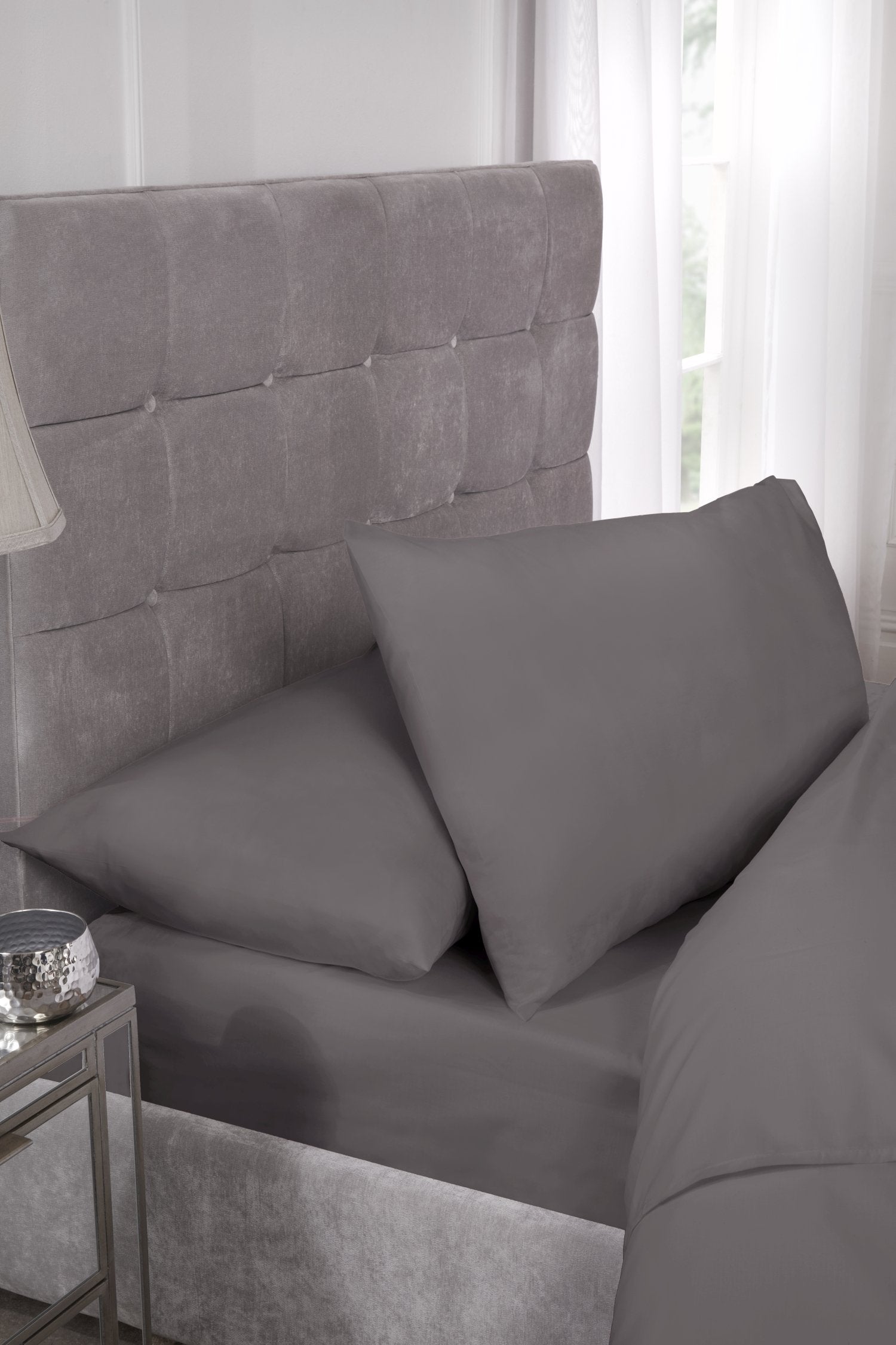 Pure Collection 180TC Percale Housewife Pillowcase Pair Grey | Kumperi | 50x75cm | Easy Care 