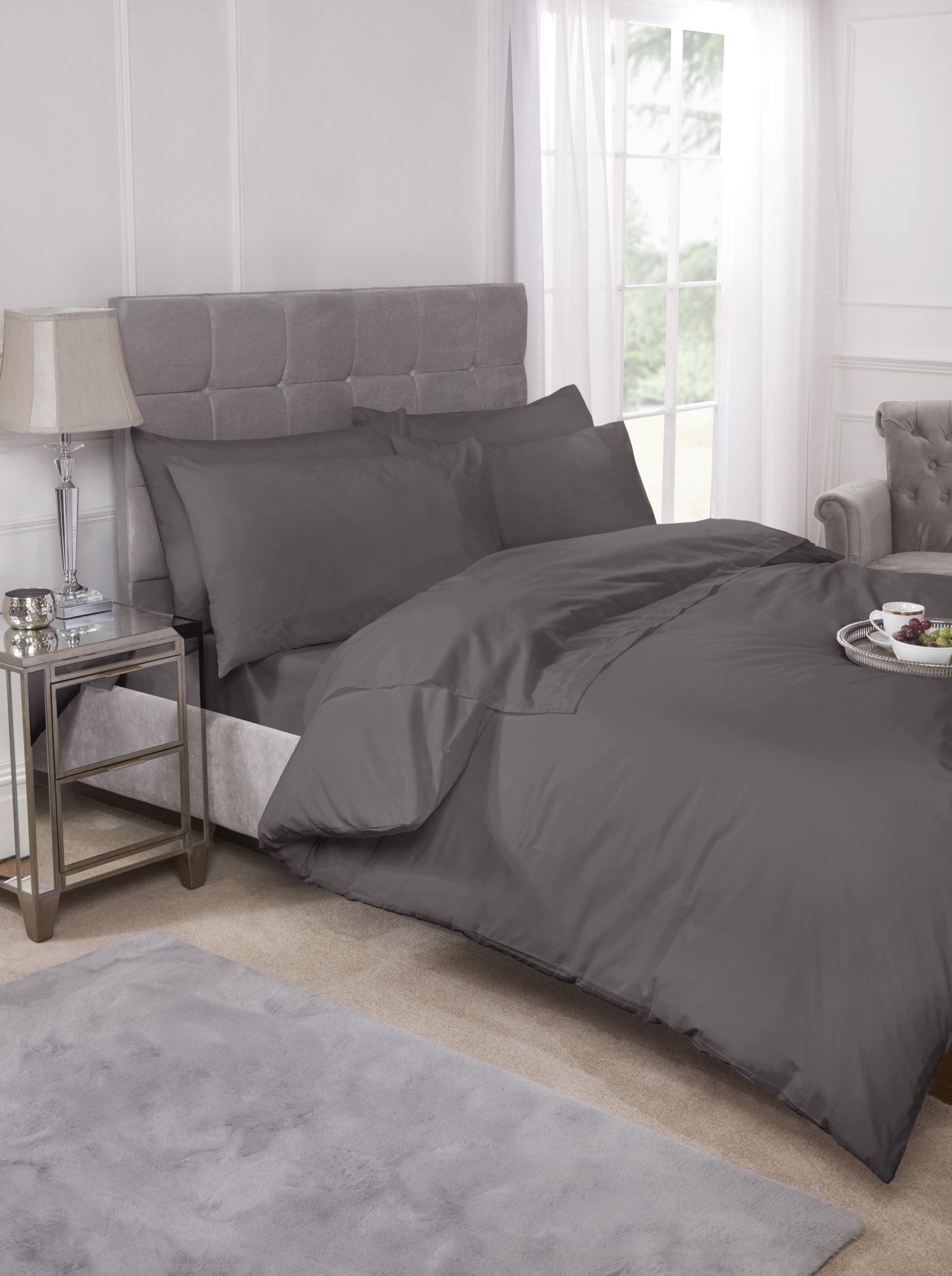 Pure Collection 180TC Percale Housewife Pillowcase Pair Grey | Kumperi | 50x75cm | Easy Care 